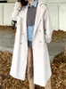 Kadın Trençkotları Düşük Maçlı Kadınlar Gevşek Kadınlar Gevşek Düz Uzun Çift Kelime Kruvaze Pelerin Geri Bej Kayısı Palto