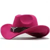 Berets 2023 Western Cowboy Hut Roll Krempe Cowgirl Cap Jazz Fedora Hüte Filz mit Kuh Band Für Frauen Männer Kinder geschenke