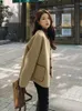 Kvinnors päls höst vinter koreansk faux lamm ull kort kappa kvinnor vintage rund hals långärmare jacka elegant femme b35