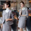 Zweiteiliges Kleid Herbst Winter Kleiner Duft Plaid Tweed Set Damen Crop Top Kurze Jacke Mantel Miniröcke Sets Süße 2 Anzüge