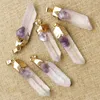 Pendant Necklaces Natural Raw Mineral White Crystal Column Reiki Healing Amethyst Necklace Charm Jewelry Wholesale 6Pcs/Lot
