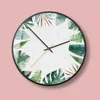 壁の時計新鮮な緑の葉のミュート絶妙な時計北欧植物ヨーロッパの現代トレンドリビングルーム