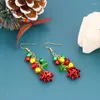 Backs Earrings Christmas Elements Fashion Red And Green Color Matching Flowers Ear Hook