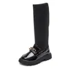 Bottes Hiver coréen sur le genou botte pour les filles avec chaîne en métal chaussette bottes enfants mode solide brillant Chic filles chaussures décontractées 230927