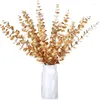 Decoratieve bloemen 10 stuks kunstbloem gouden eucalyptusbladeren nepbladsteel herfstdecoratie plant bruiloft arrangement woondecoratie