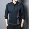 Polos masculinos marca de moda homens polo camisa listrada manga longa outono e primavera estilo coreano masculino para roupas 2023 tshirt