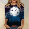 Women's T Shirts Horror Pumpkin Halloween Style Women T-shirts 3/4 Sleeve Cotton 3D Print Street Hip Hop Ladies Tees 6xl Plus Size Casual