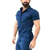 Survêtements pour hommes 2023 Manches courtes Cargo Combinaison Revers Vêtements Casual Mode One Piece Costume avec ceinture Solide Couleur Romper Streetwear