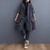 Women's Trench Coats Vintage Wash Large Size Denim Jacket Autumn 2023 Korean Casual Loose Jeans Coat Printed Splice Single Breasted
