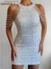 Grundlegende Freizeitkleider 2023 Sommer Neu In Mode Damenkleid Pailletten Luxus Party Kurze Kleider Schick und elegant Sexy Kristall Quaste Abendkleid T230928