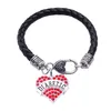 New Design Female Heart Bracelet DIABETIC Written Personality Word With Beautiful Crystals And Fashion Leather Chain Zinc Alloy Dr262c