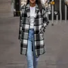 Женская куртка-рубашка в клетку из смесовой шерсти, повседневный плащ с пуговицами и лацканами, с карманами, шерстяная верхняя одежда в клетку с длинными рукавами 230927