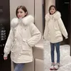 Trenchs de femmes manteaux automne hiver 2023 manteau mi-longueur plus velours chaud parkas femmes vêtements taille mince coton veste dames col de fourrure