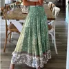 Tweedelige jurk Vintage losse Boheemse bedrukte rok Lente zomer strand geplooide damesjurken Speelse vrouwelijke elastische hoge taille lange rokken 230927