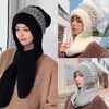 Chapeaux Foulards Gants Ensembles 2023 Hiver Épaissir Bonnet et écharpe tricotés en peluche en un pour femmes et enfants, Casquette chaude et douce, Cyclisme en plein air