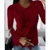 Женская футболка, женские весенне-осенние топы, вязаные крючком кружевные футболки, сексуальные винтажные футболки с длинными рукавами 5XL, свободные повседневные футболки Befree Boho 230927