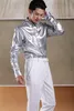 Herrklänningskjortor Silver Golden Theatrical Evening Light Plan Shirt Stage Plus Size Costumes Clothig SXXXL 230927