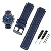 Bandas de reloj para TW2T76500 6300 6400 Series Watchband 24 16 mm Nylon azul negro con correa deportiva inferior de cuero genuino Tornillos262A