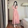 Casual Dresses 2023 French Style Pink Elegant Women's Long Dress Spring Autumn Temper High midje Beach Walking Fairy