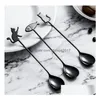 Spoons Ice Cream Spoon 304 Stainless Steel Coffee Stirring Scoop Cute Cat Fish Decor Long Handle Scoops Water Drop Shape Creative Sn Dhe2S