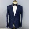 Men's Suits Formal Men Blazer Fashion Grid Print Design Red Royal Blue Suit Top Europe Size 44-54 Wholesale Sale Quality-end Costume