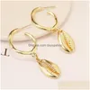 Dangle Chandelier Korean Trend Conch Marine Alloy Natural Shell Pearl Gold Earrings Fashion Exquisite Casual Retro Holiday Morrocan St Dhnj7