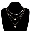 Choker Trendy Pearl Necklace Star Pendant Layering Halsband smycken