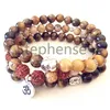 MG0667 perles naturelles Rudraksha Ohm Bracelet naturel 8 mm oeil de tigre bouddha Yoga Mala Bracelet Lotus charme Yoga Bracelet249W