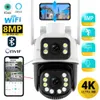 Objectif CCTV Caméra de surveillance WiFi ICSEE 4K 8MP Caméras de sécurité sans fil Détection humaine Caméra IP CCTV extérieure Double objectif Suivi automatique YQ230928