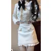 Vestidos de trabalho kawaii doce moda terno saia mulher magro bodycon mini casual y2k casaco curto elegante estilo coreano 2 peça conjunto 2023 outono
