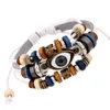 Charm Bracelets Pierced Bead Eye Bracelet Multicolor Optional Chain Beaded Cowhide Snap Button Colorful