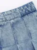 Skirts High Waist Wide Pleated Denim Skirt for Women Chic Side Button Zipper Summer 2023 Fashion A-line Mini