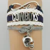 Multi-camada Cowboys Carta Infinito Equipe de Futebol Pulseira Trançada Pulseira Esportiva Nova 1256z