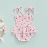 Rompers Spädbarn Baby Girls Sweet Romper Tie-up Spaghetti Straps Cherries Printed Ruffle Short Jumpsuit