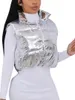 Kadın Yelekler Kış Gümüş Puffer Yastıklı Ceket Yelek Parlak Metalik Düz Renk Stand Yaka Fermuar Kapit Yembeli Delek Kısa Açık