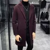 Men's Trench Coats 2023 Autumn And Winter Korean Version Solid Color Lapel Slim Long Windbreaker Men's Fashion Casual Single-breasted