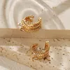 Brincos traseiros 18k banhado a ouro textura de metal vintage orelha osso braçadeira requintado zircônia cúbica clipe em earcuff sem piercing jóias