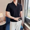 メンズTシャツ夏のアイスシルクワッフルポロポロメン半袖カジュアルTシャツソリッドカラーvネックティートップビジネスソーシャル服