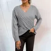 Kvinnors tröjor Autumn Fashion Cross Jacquard Slim Pullover Jumper Casual Loose Solid Color V Neck mångsidig pendlare Stickad tröja