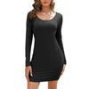 Casual Dresses U-neck Dress Flattering Women's U Neck Long Sleeve Mini Slim Fit Soft Elastic Above Knee Length For Fall Spring Lady