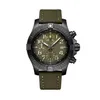 Мужские часы, полностью черный корпус, зеленый циферблат, холст, кожа, новые супер мужские часы, кварцевый хронограф, нержавеющая сталь, сапфировое стекло Crystal287Q