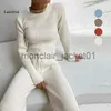 Pantalon de deux pièces pour femmes Causual tricoté pull costume ensembles femmes maison deux pièces blanc tricot pantalon costume automne intérieur chaud costume à manches longues maison ensemble J230928