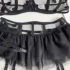 Ensemble sexy décoration coeur lingerie volants jarretière sous-vêtements délicats 4 pièces soutien-gorge transparent tenues érotiques intimes sensuelles 230808