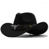 Berets 2023 Western Cowboy Hut Roll Krempe Cowgirl Cap Jazz Fedora Hüte Filz mit Kuh Band Für Frauen Männer Kinder geschenke