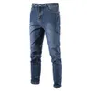 Aiopeson algodão elástico azul jeans masculino casual cor sólida meados de cintura calças jeans outono alta qualidade zíper jean para homem