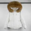 Parkas de plumón para mujer, abrigo de invierno con capucha de piel de mapache real grande, chaqueta de plumón de pato 90%, Parkas impermeables con plumas cortas para mujer 230927