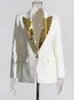 Kvinnors kostymer Bevenccel 2023 Autumn White Sexig Slim Fit V-ringen Luxur Embroidery Gold Feather Sequins Casual Suit Blazer