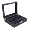 10 grilles en fibre de carbone motif boîte de montre support de montre organisateur étui de rangement bijoux affichage rectangle couleur noire vitrine cadeaux T2092