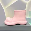 Outono e inverno feminino cor sólida cabeça redonda fundo plano botas de chuva antiderrapantes sapatos impermeáveis de borracha