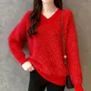 Women's Sweaters Red Spring Princess Fur Furry Plush Pullover V-Collar Warm Sweater Women Girl Pull Slim Top Cloth Outer Coat